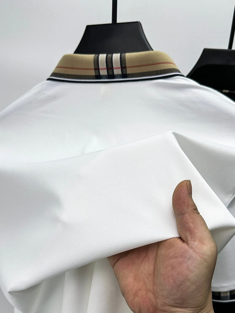 Elegant  Plaid Emblem Polo T-Shirt